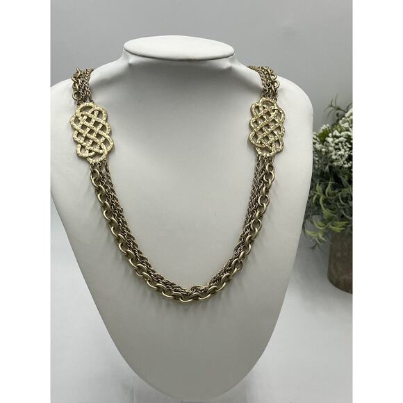 Lia Sophia Multi Strand Brushed Matte Gold Tone Long Celtic Knotted Necklace - Picture 12 of 12